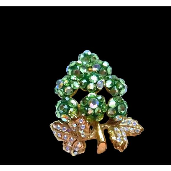 Vintage Suzanne Bjontegard Bunch Green Grapes Fruit Brooch Aurora Borealis - Picture 3 of 9